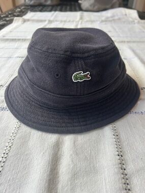 Lacoste Dark Navy Bucket Hat with Green Crocodile Patch